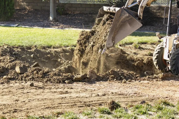Framed Print : Small Bulldozer Digging in Yard for Pool Installation Print Framed Print : Small Bulldozer Digging in Yard for Pool Installation Print