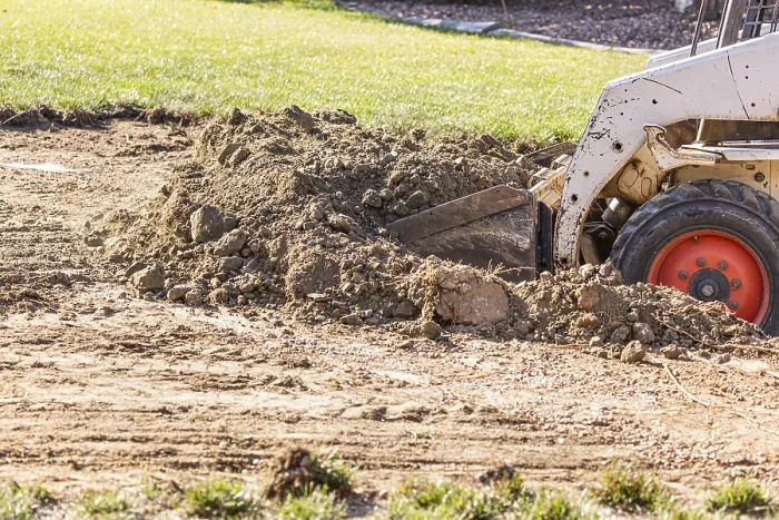 Framed Print : Small Bulldozer Digging in Yard for Pool Installation Print Framed Print : Small Bulldozer Digging in Yard for Pool Installation Print