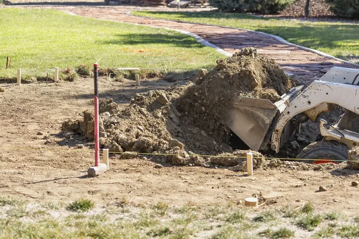 Framed Print : Small Bulldozer Digging for Pool Installation Print Framed Print : Small Bulldozer Digging for Pool Installation Print