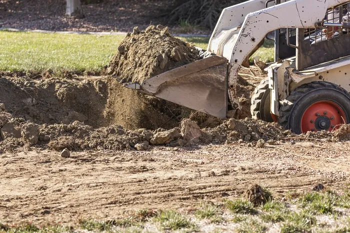 Framed Print : Small Bulldozer Digging in Yard for Pool Installation Print Framed Print : Small Bulldozer Digging in Yard for Pool Installation Print
