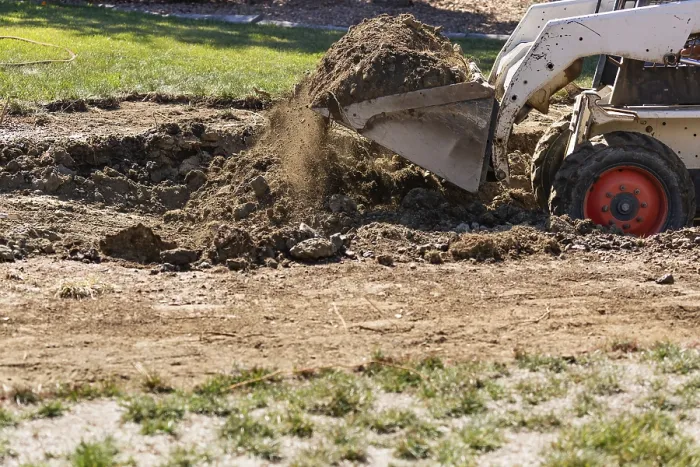 Framed Print : Small Bulldozer Digging in Yard for Pool Installation Print Framed Print : Small Bulldozer Digging in Yard for Pool Installation Print
