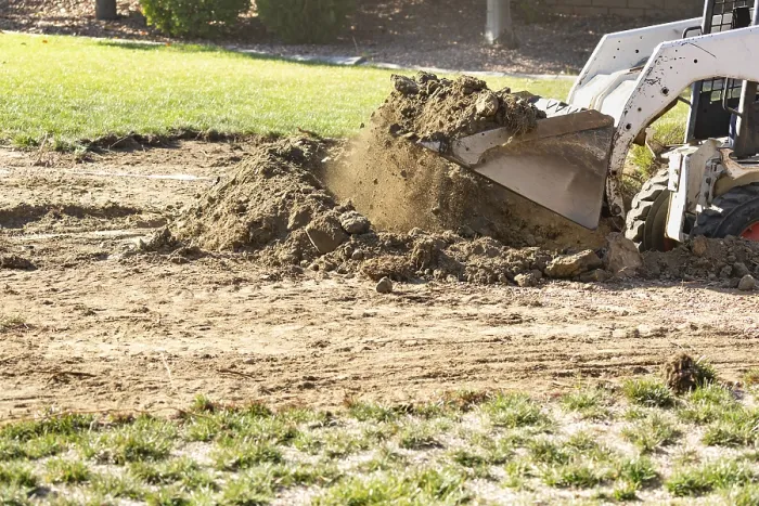 Framed Print : Small Bulldozer Digging in Yard for Pool Installation Print Framed Print : Small Bulldozer Digging in Yard for Pool Installation Print