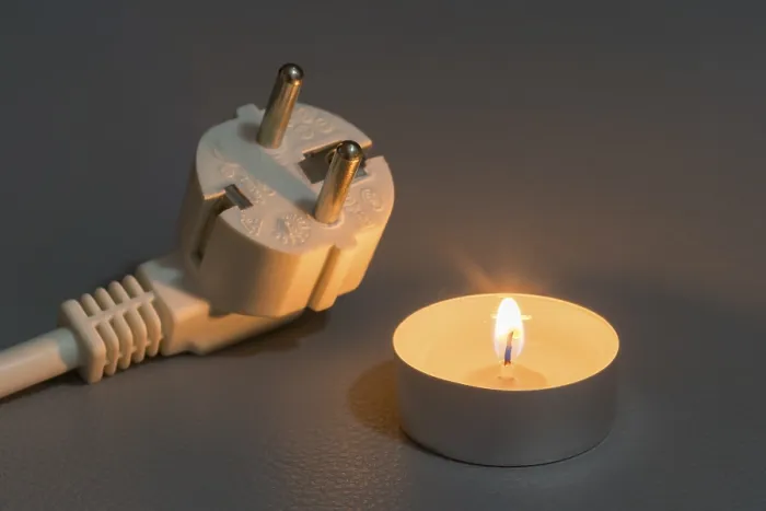 Framed Print : Small Candle Next to Electrical Plug Print Framed Print : Small Candle Next to Electrical Plug Print