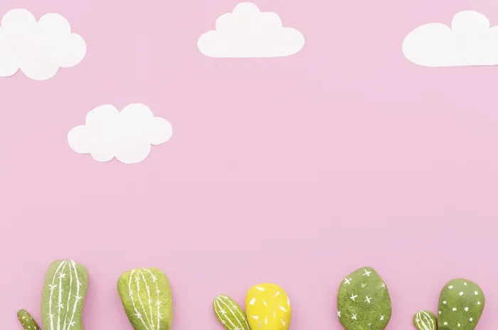 Framed Print : Small Cactuses with Paper Clouds Print - High Quality Photo Framed Print : Small Cactuses with Paper Clouds Print - High Quality Photo