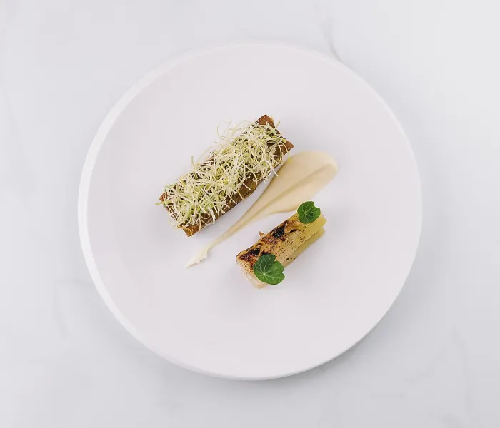 Framed Print : Delicately Garnished Two-Course Print on White Plate Framed Print : Delicately Garnished Two-Course Print on White Plate