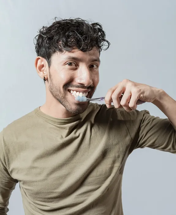 Framed Print : Smiling Man Brushing Teeth Print Framed Print : Smiling Man Brushing Teeth Print