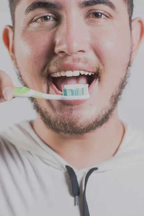 Framed Print : Smiling Man Brushing Teeth Print Framed Print : Smiling Man Brushing Teeth Print