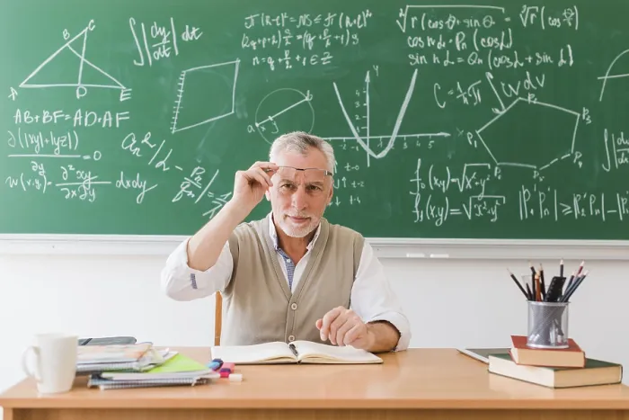 Framed Print : Smiling Old Professor in Maths Classroom Print Framed Print : Smiling Old Professor in Maths Classroom Print