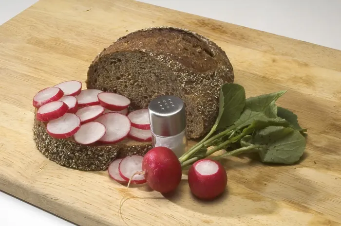 Framed Print : Print of Snack with Bread and Radishes Framed Print : Print of Snack with Bread and Radishes