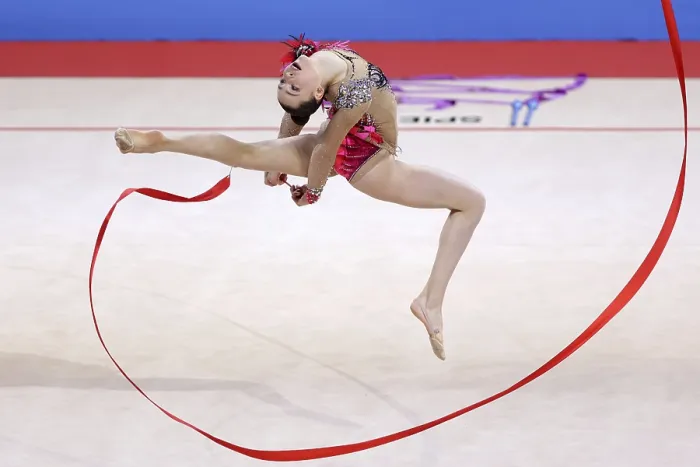 Framed Print : Rhythmic Gymnastics Print: Sofia, Bulgaria - 27 March 2021 Framed Print : Rhythmic Gymnastics Print: Sofia, Bulgaria - 27 March 2021