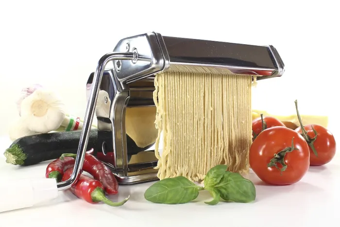 Framed Print : Spaghetti in a pasta machine with vegetables and basil Print Framed Print : Spaghetti in a pasta machine with vegetables and basil Print
