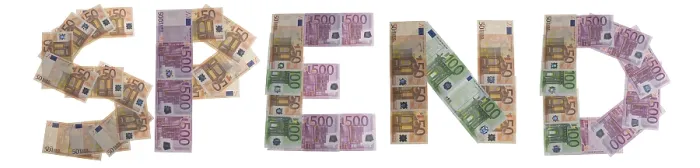 Framed Print : Spend, written with bank notes Print Framed Print : Spend, written with bank notes Print