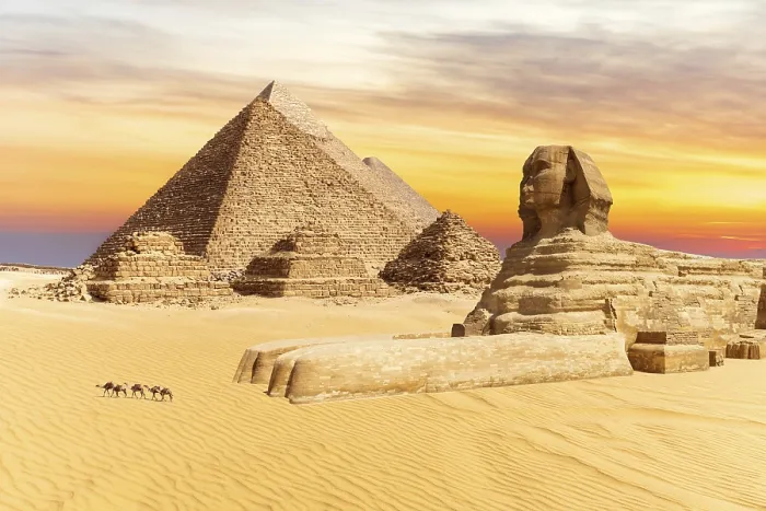 Framed Print : Egyptian Pyramids Print at Sunset