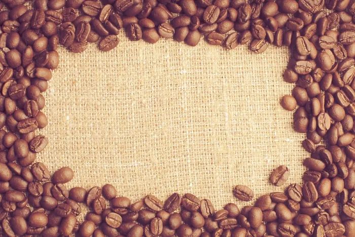 Framed Print : Spilled Coffee Beans Print on Burlap Framed Print : Spilled Coffee Beans Print on Burlap