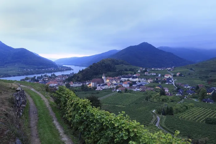 Framed Print : Spitz and Danube Evening Twilight Print, Austria Framed Print : Spitz and Danube Evening Twilight Print, Austria
