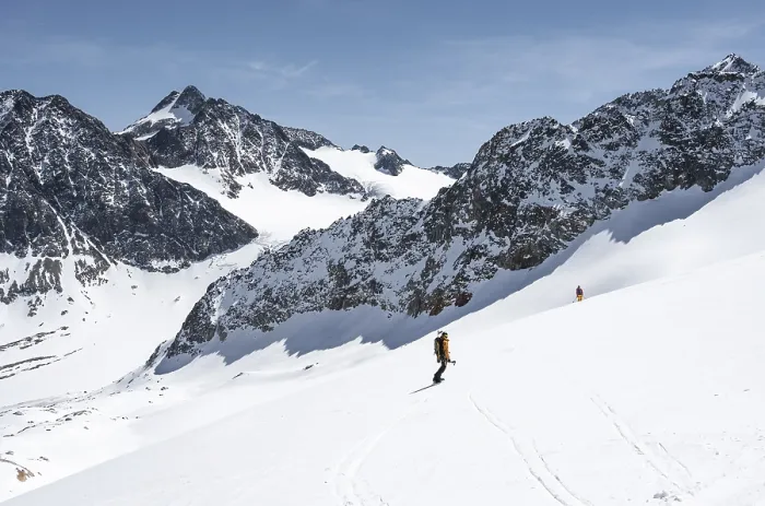 Framed Print : Splitboarders on the Descent, Stubai Alps Winter Print Framed Print : Splitboarders on the Descent, Stubai Alps Winter Print