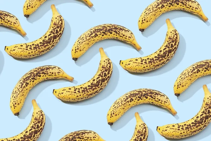 Framed Print : Spotted Banana Print on Blue Background Framed Print : Spotted Banana Print on Blue Background
