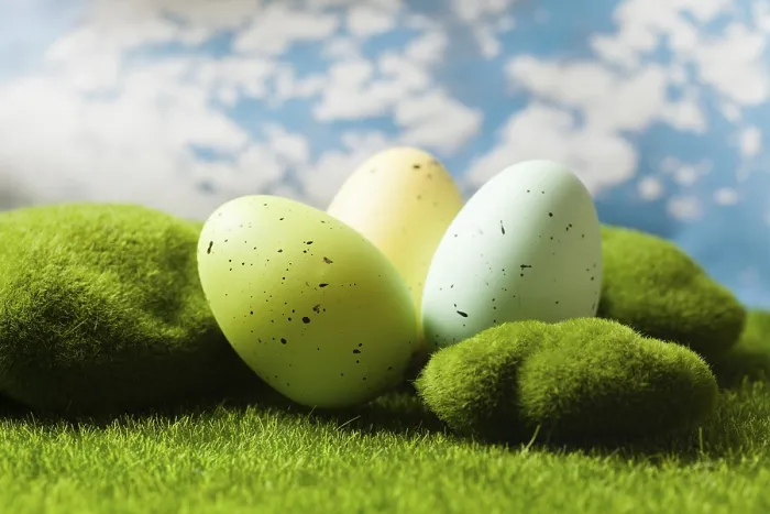 Framed Print : Spotted Easter Eggs on Grass Print Framed Print : Spotted Easter Eggs on Grass Print