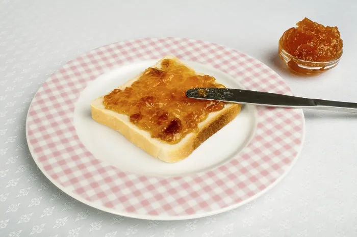 Framed Print : Spread Jam on Bread Print with Pink Checkered Plate Framed Print : Spread Jam on Bread Print with Pink Checkered Plate