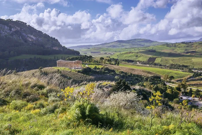 Framed Print : Spring Landscape with the Temple of Segesta Print, Sicily, Italy Framed Print : Spring Landscape with the Temple of Segesta Print, Sicily, Italy