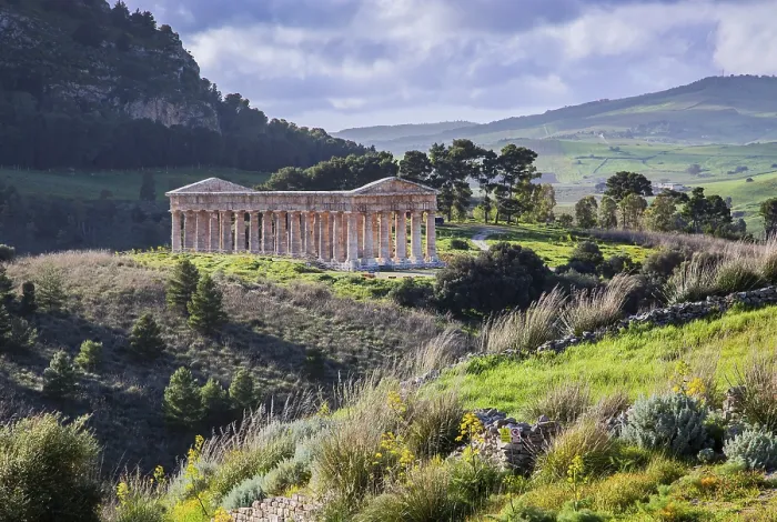 Framed Print : Spring Landscape with the Temple of Segesta Print, Sicily, Italy Framed Print : Spring Landscape with the Temple of Segesta Print, Sicily, Italy