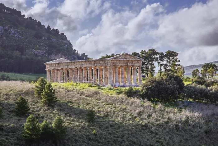 Framed Print : Spring Landscape with Temple of Segesta Print, Sicily, Italy