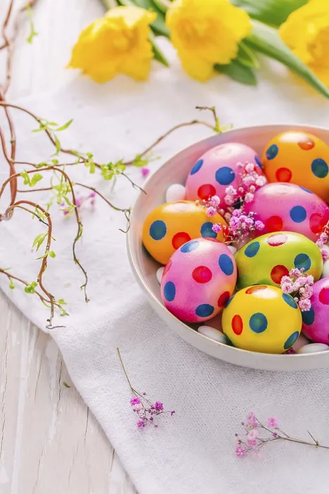 Framed Print : Spring Time Print - Easter Eggs and Tulips
