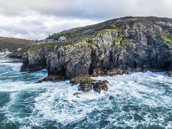 Framed Print : St Agnes Beach and Cliffs Drone Print, Cornwall, England Framed Print : St Agnes Beach and Cliffs Drone Print, Cornwall, England
