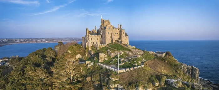 Framed Print : St Michaels Mount Print from a Drone, Cornwall, England Framed Print : St Michaels Mount Print from a Drone, Cornwall, England
