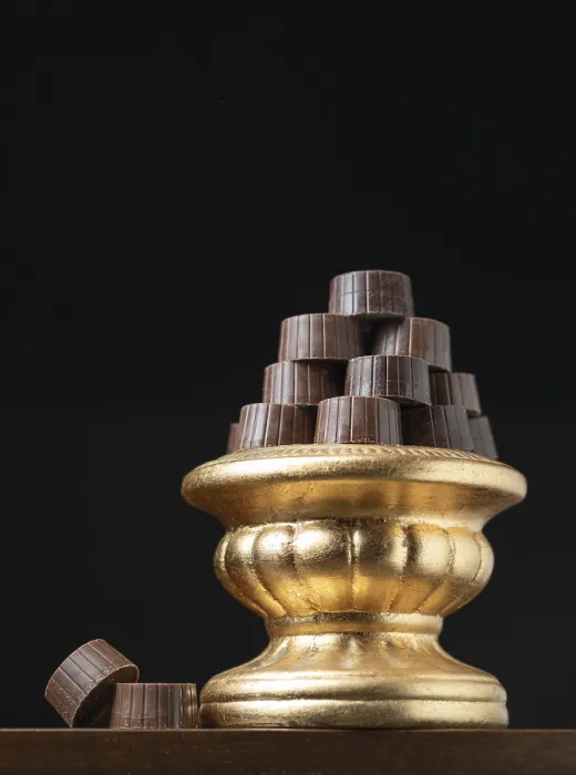 Framed Print : Fine Chocolates on Golden Pillar Dish Print Framed Print : Fine Chocolates on Golden Pillar Dish Print