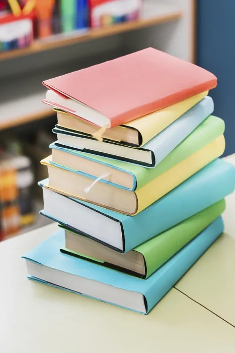 Framed Print : Stacked Multicolored Books Print Framed Print : Stacked Multicolored Books Print
