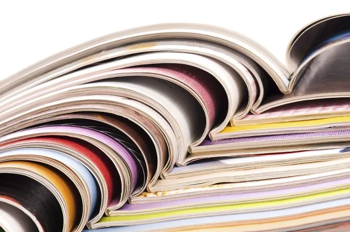 Framed Print : Print of Stack of Open Magazines Framed Print : Print of Stack of Open Magazines