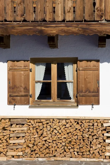 Framed Print : Stack of Wood in Front of a Farmhouse Window Print, Bavaria Framed Print : Stack of Wood in Front of a Farmhouse Window Print, Bavaria