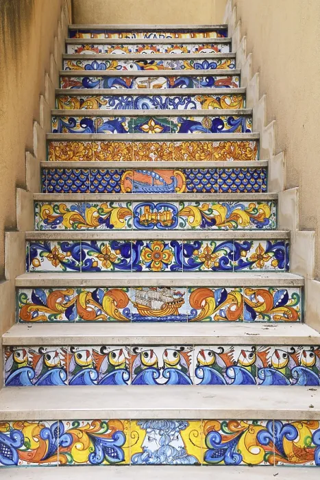 Framed Print : Sciacca Staircase Steps Ceramic Tile Print, Sicily, Italy Framed Print : Sciacca Staircase Steps Ceramic Tile Print, Sicily, Italy