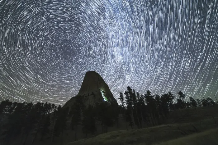 Framed Print : Devils Tower Butte at Night Star Trails Print, Wyoming, USA Framed Print : Devils Tower Butte at Night Star Trails Print, Wyoming, USA