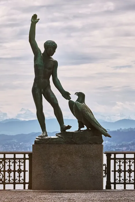 Framed Print : Statue of Man with Eagle Print in Zurich, Switzerland Framed Print : Statue of Man with Eagle Print in Zurich, Switzerland