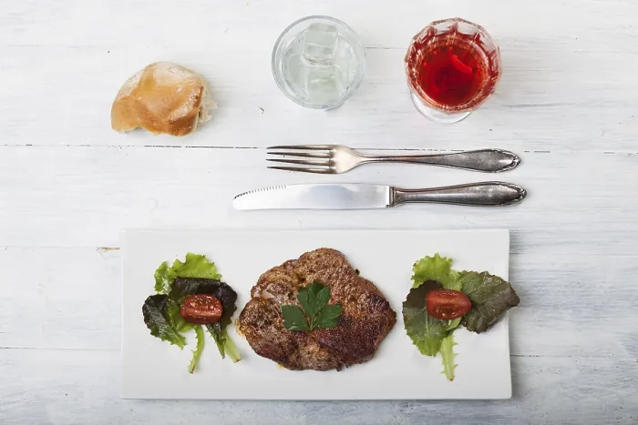 Framed Print : Steak with Bread and Salad Print Framed Print : Steak with Bread and Salad Print