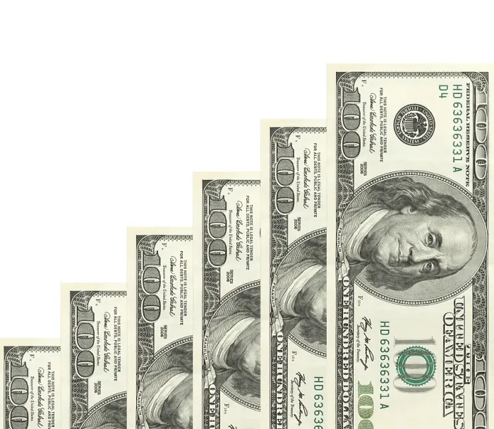 Framed Print : Steps made of Dollars Print on White Background Framed Print : Steps made of Dollars Print on White Background
