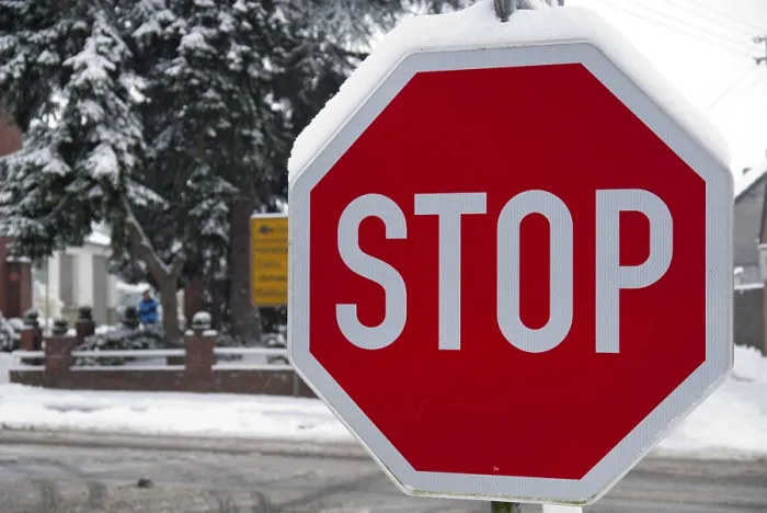 Framed Print : Stop Sign in Winter Print Framed Print : Stop Sign in Winter Print