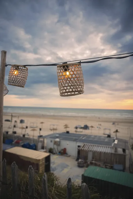Framed Print : String of Lights Print, Zandvoort Beach at Blue Hour Framed Print : String of Lights Print, Zandvoort Beach at Blue Hour