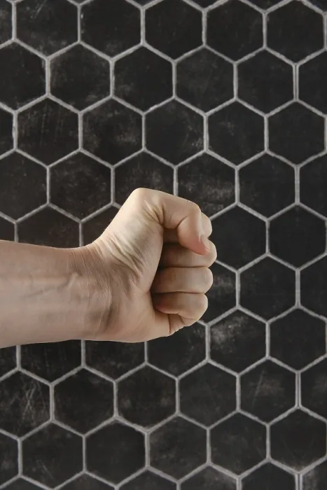 Framed Print : Strong Fist in Hexagonal Pattern Print