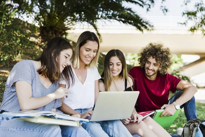 Framed Print : Students Using Laptops in a Park Print Framed Print : Students Using Laptops in a Park Print