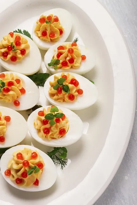 Framed Print : Stuffed Eggs with Red Caviar Print Framed Print : Stuffed Eggs with Red Caviar Print
