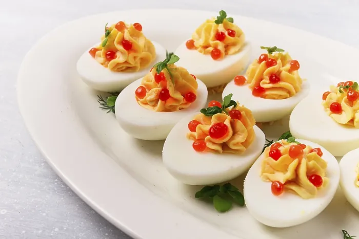 Framed Print : Stuffed Eggs with Red Caviar Print Framed Print : Stuffed Eggs with Red Caviar Print