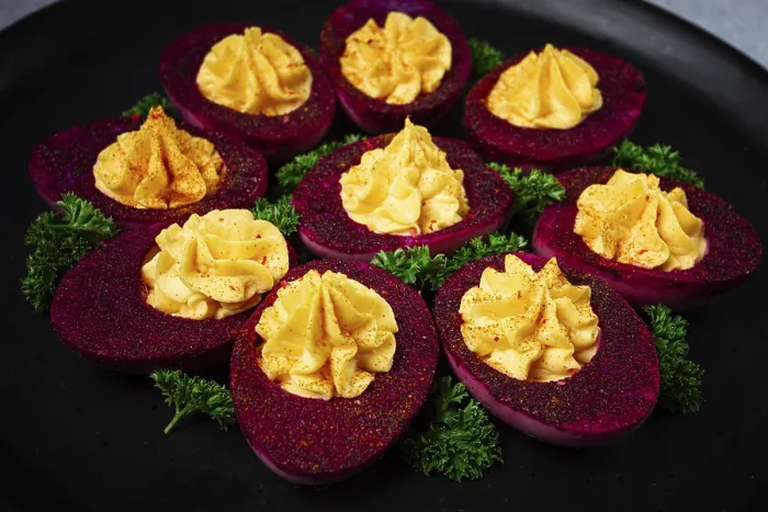 Framed Print : Beetroot Stained Deviled Eggs Print Framed Print : Beetroot Stained Deviled Eggs Print