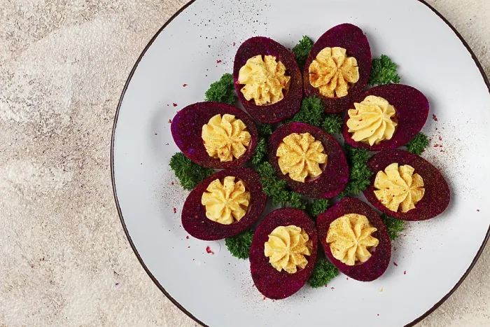 Framed Print : Beetroot Stained Deviled Eggs Print Framed Print : Beetroot Stained Deviled Eggs Print