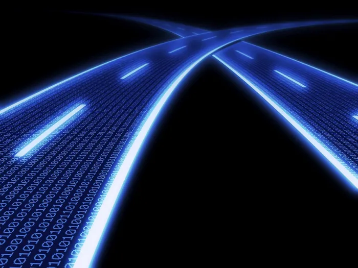 Framed Print : Glowing Blue Highway with Binary Code Print Framed Print : Glowing Blue Highway with Binary Code Print
