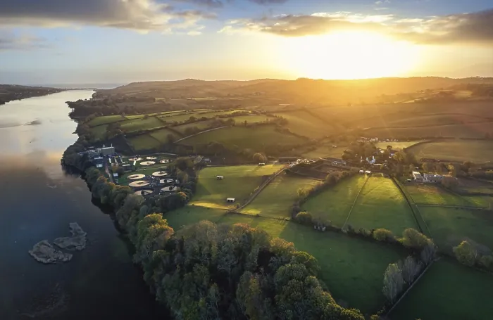Framed Print : Sunrise over Fields and River Teign Print, Devon, England