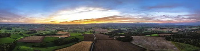 Framed Print : Devon Sunset Drone Print, Totnes, England Framed Print : Devon Sunset Drone Print, Totnes, England