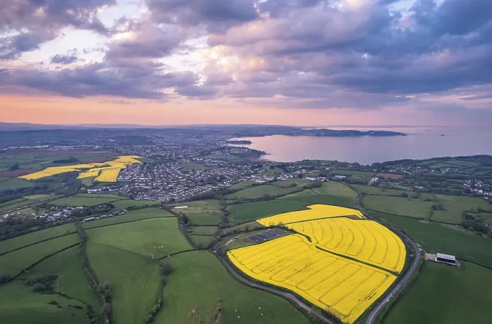 Framed Print : Devon Fields and Farmlands Print from a Drone, England Framed Print : Devon Fields and Farmlands Print from a Drone, England